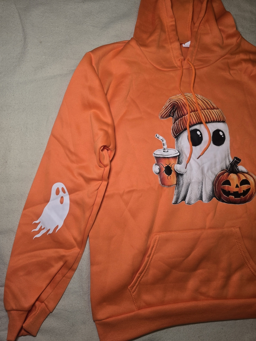 Women's Orange Halloween Ghost Hoodie Size L NWOT - Picture 2 of 4